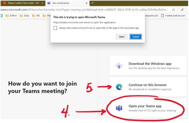 How do you want to join your Teams meeting? the on browse' app